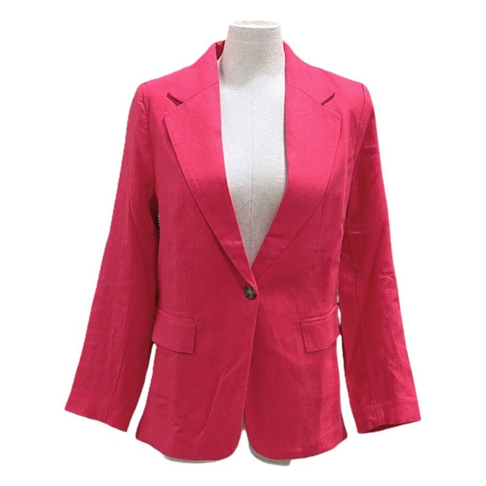 Express Women's Classic Lightweight Boyfriend Fit Linen Blend Blazer - Pink